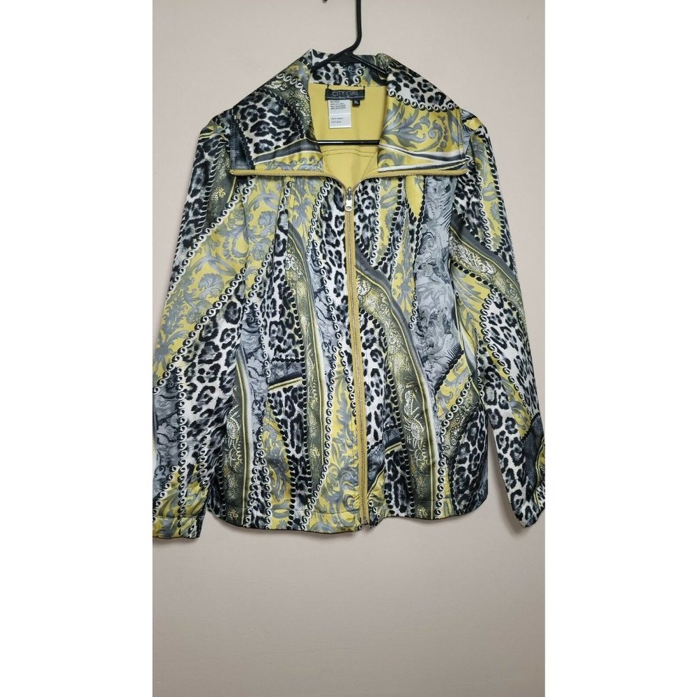 Nancy Bolen City Girl Jacket XL Reversible Animal Print Zip Up